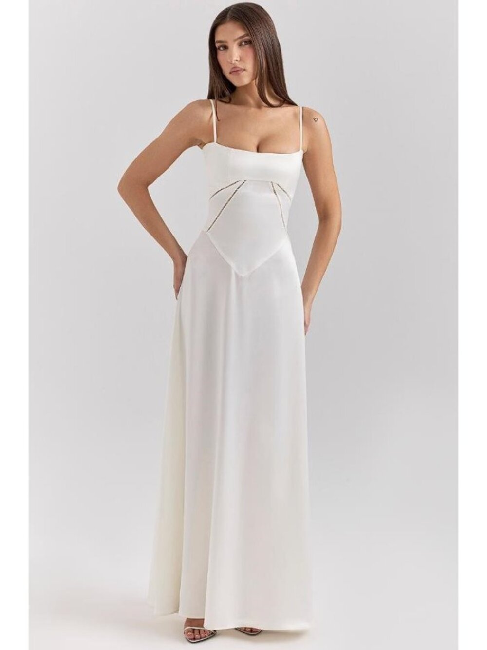 HOUSE OF CB Women's Anabella Ivory Satin Lace Up Maxi Dress Size M